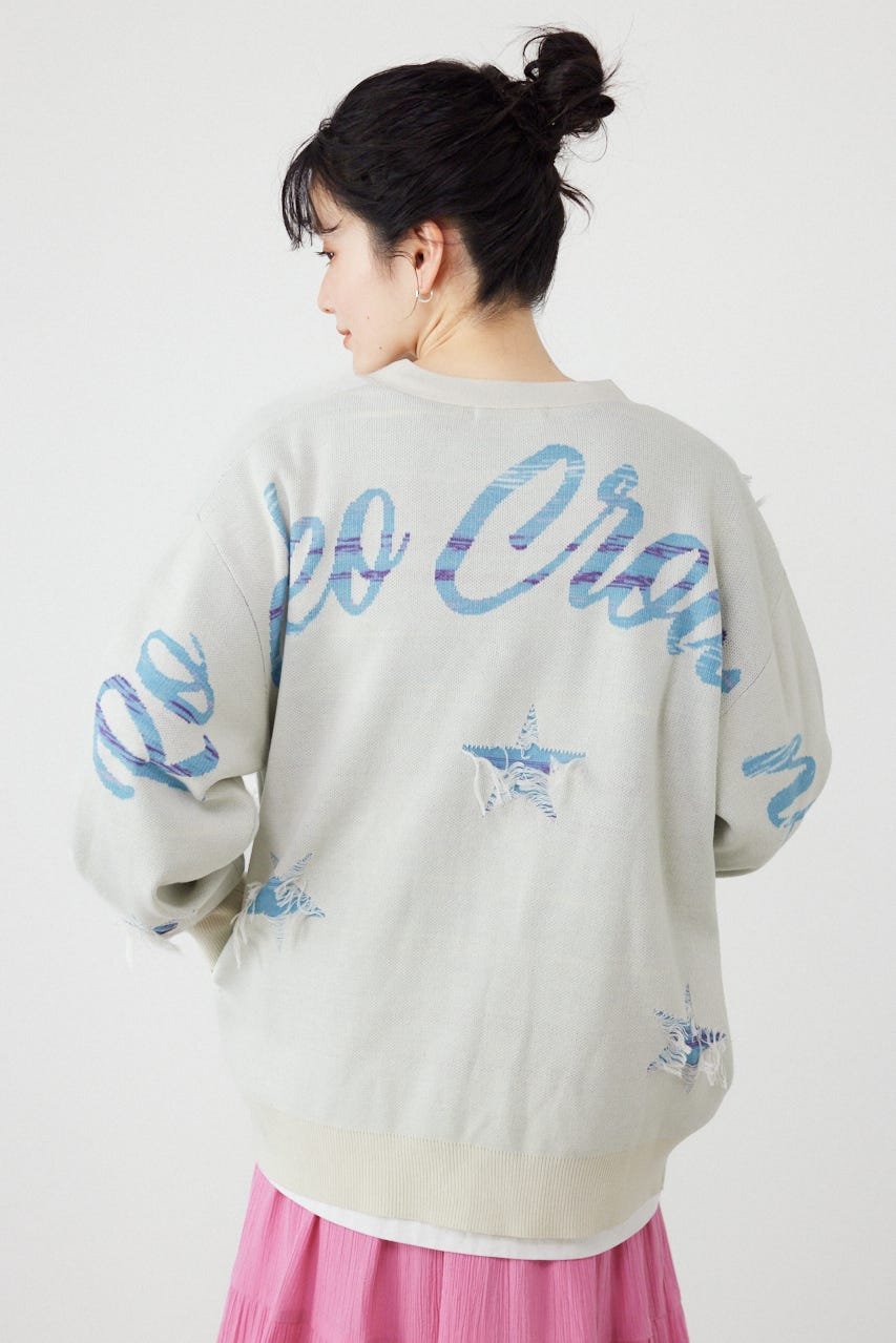 スター柄ニットカーディガン WHT FREE