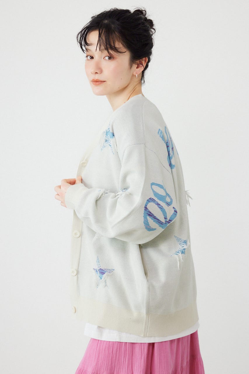 スター柄ニットカーディガン WHT FREE