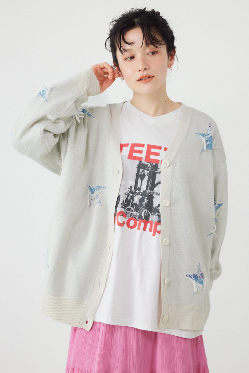 スター柄ニットカーディガン WHT FREE