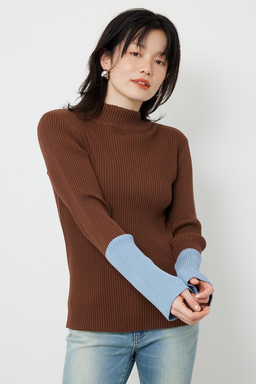 スリーブカラーニットトップス BRN FREE