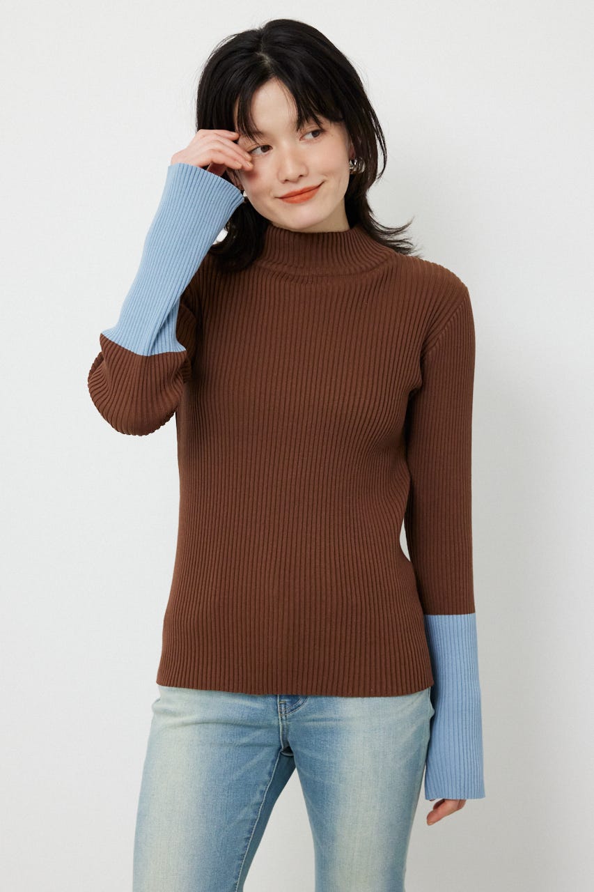 スリーブカラーニットトップス BRN FREE