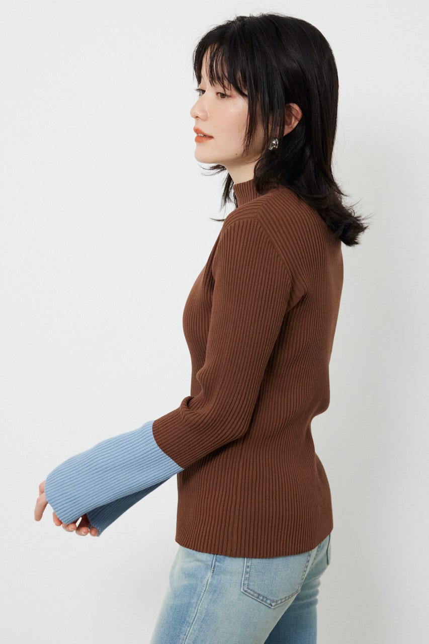 スリーブカラーニットトップス BRN FREE