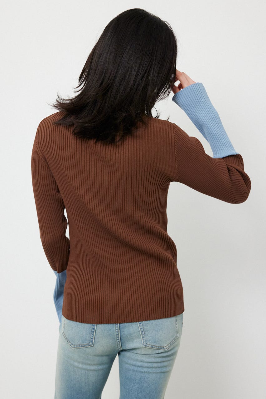 スリーブカラーニットトップス BRN FREE