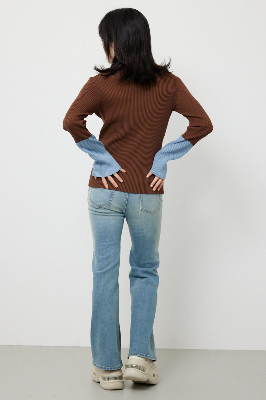 スリーブカラーニットトップス BRN FREE