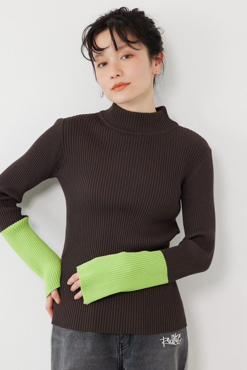 スリーブカラーニットトップス C.GRY FREE