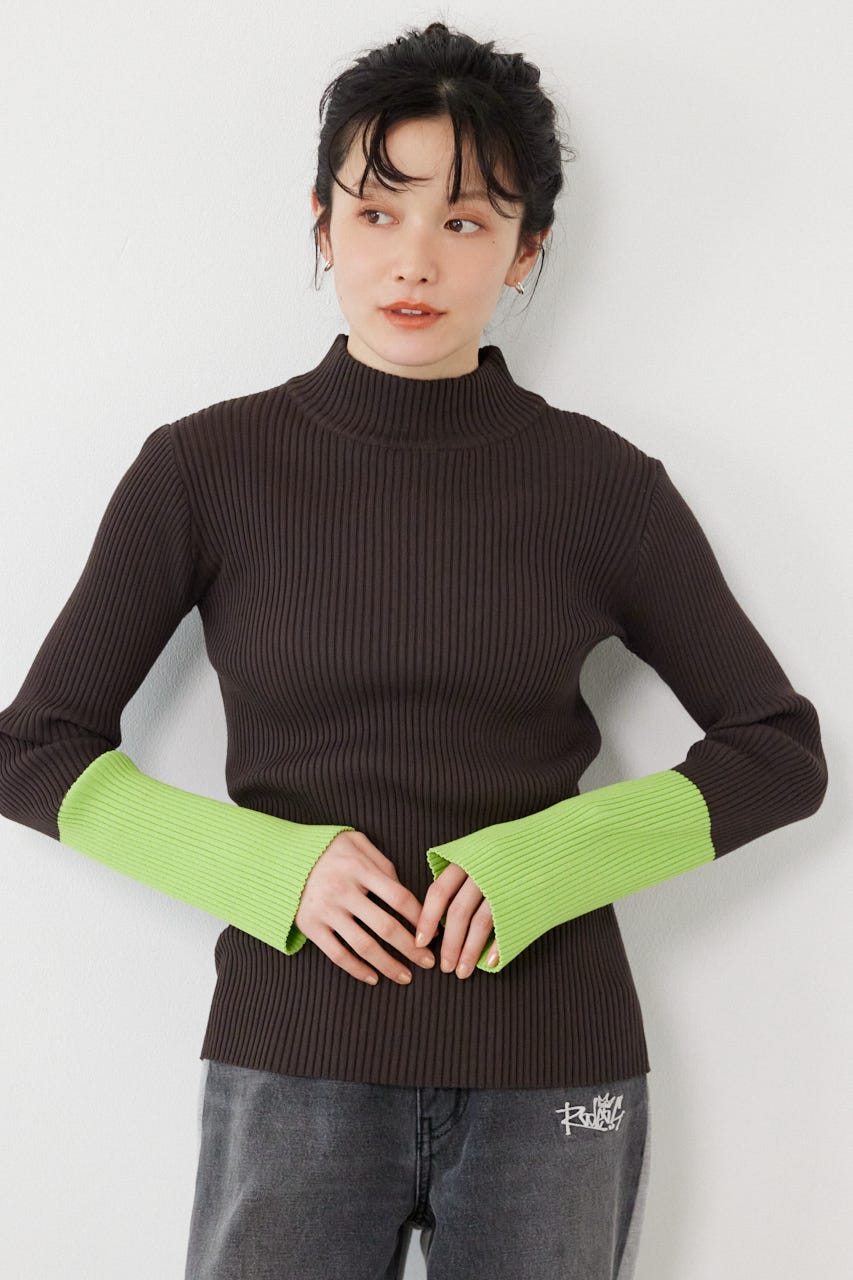 スリーブカラーニットトップス C.GRY FREE