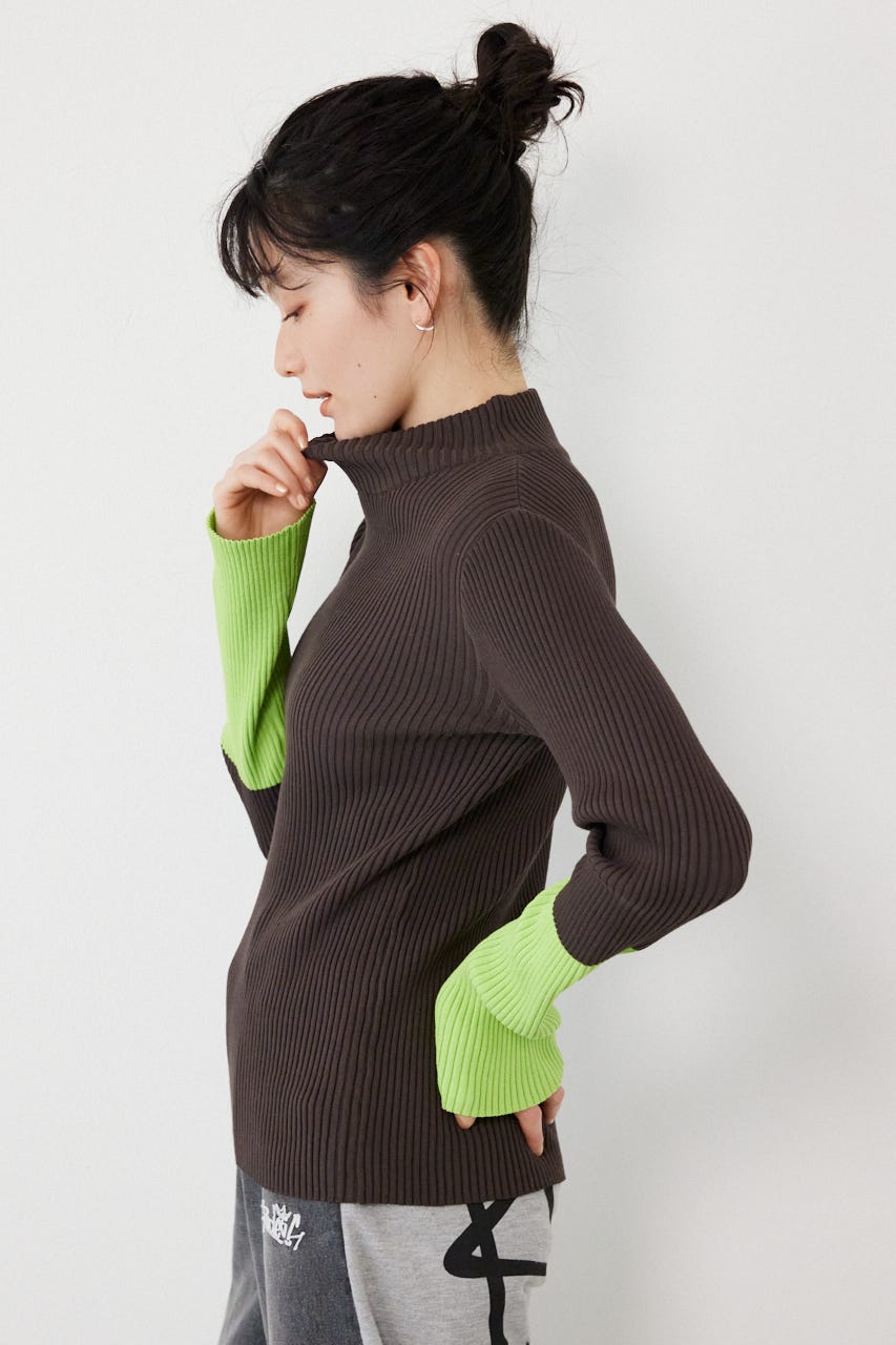 スリーブカラーニットトップス C.GRY FREE