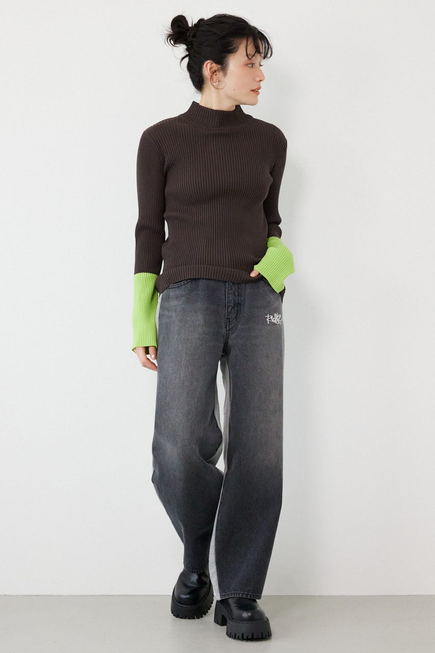 スリーブカラーニットトップス C.GRY FREE