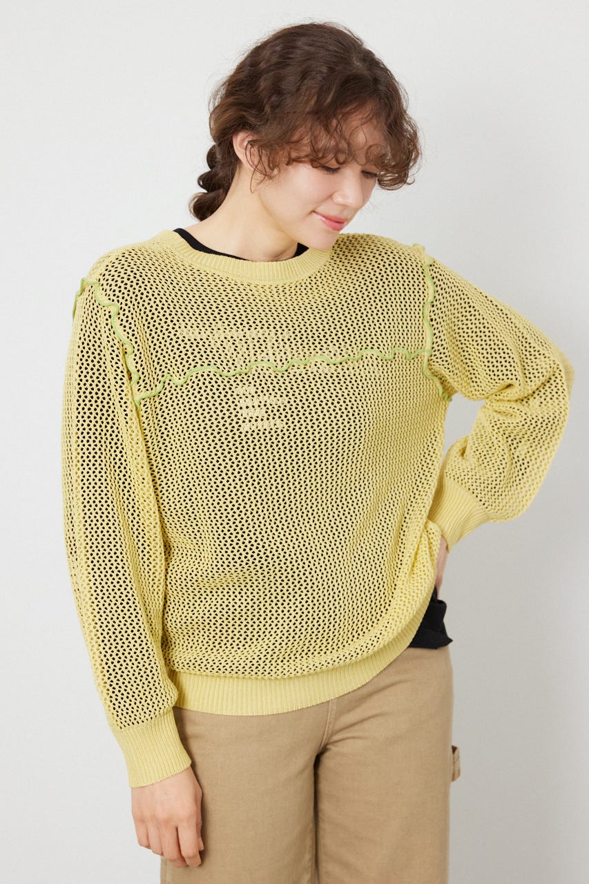 前後2WAYメローニットトップス L/YEL FREE