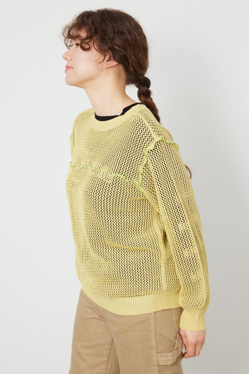 前後2WAYメローニットトップス L/YEL FREE