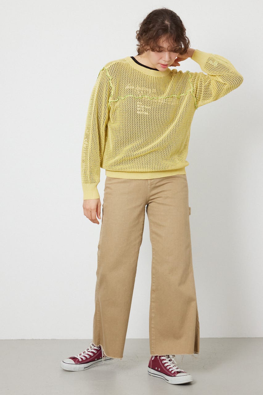 前後2WAYメローニットトップス L/YEL FREE