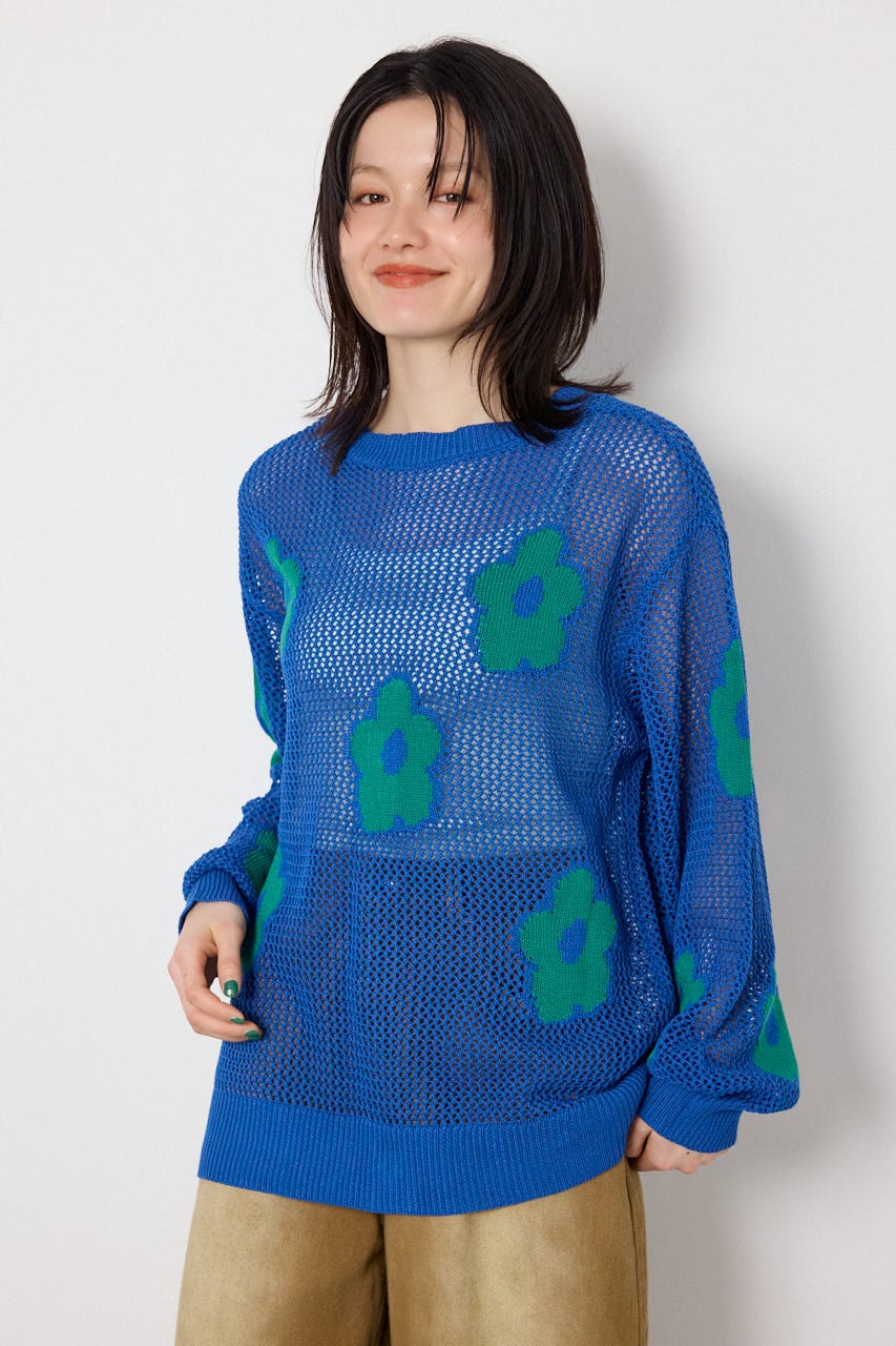 2WAYフラワーニットトップス BLU FREE