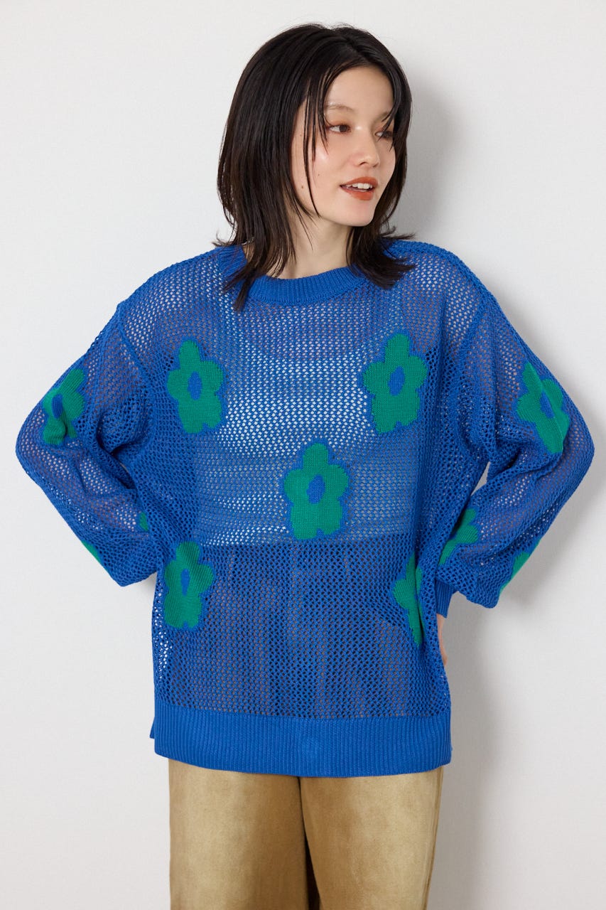 2WAYフラワーニットトップス BLU FREE