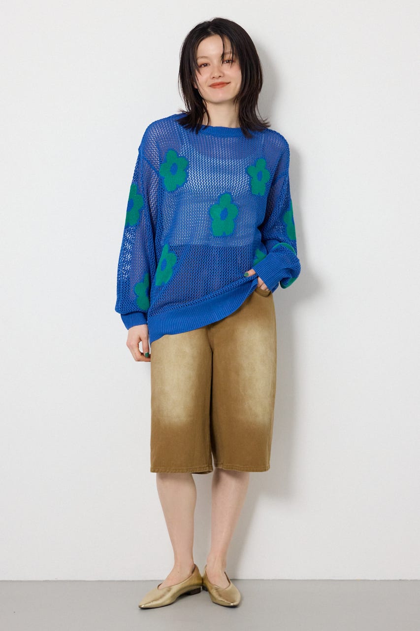 2WAYフラワーニットトップス BLU FREE