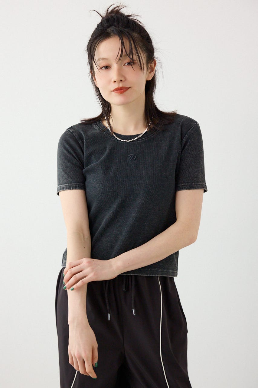 ピグメント2wayリブTシャツ BLK FREE