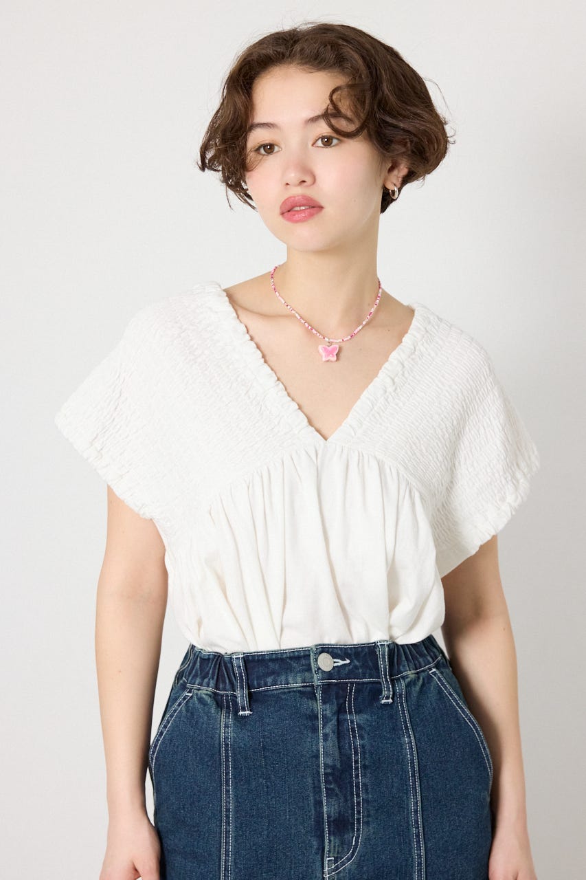 シャーリングトップス O/WHT FREE