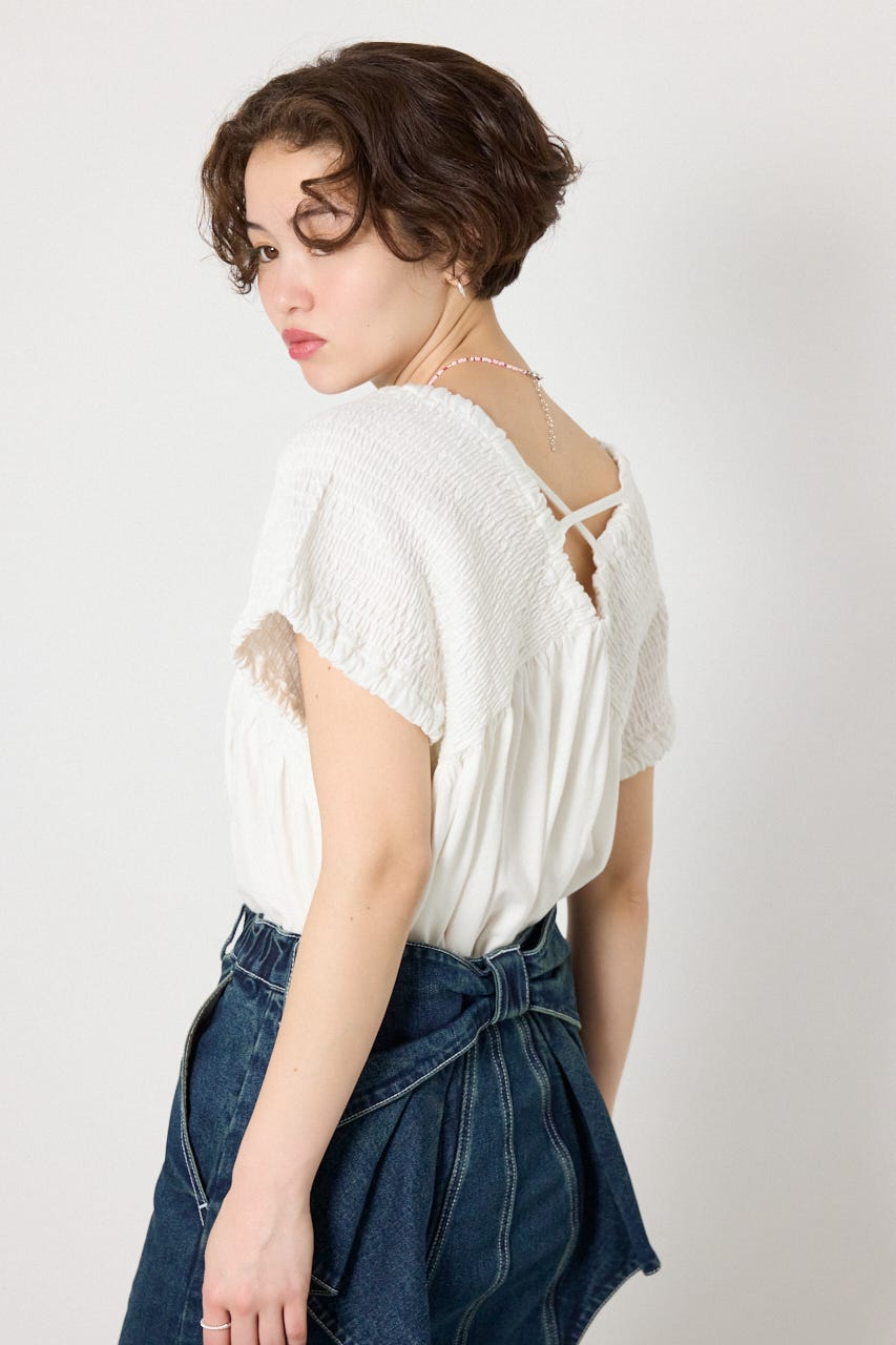 シャーリングトップス O/WHT FREE