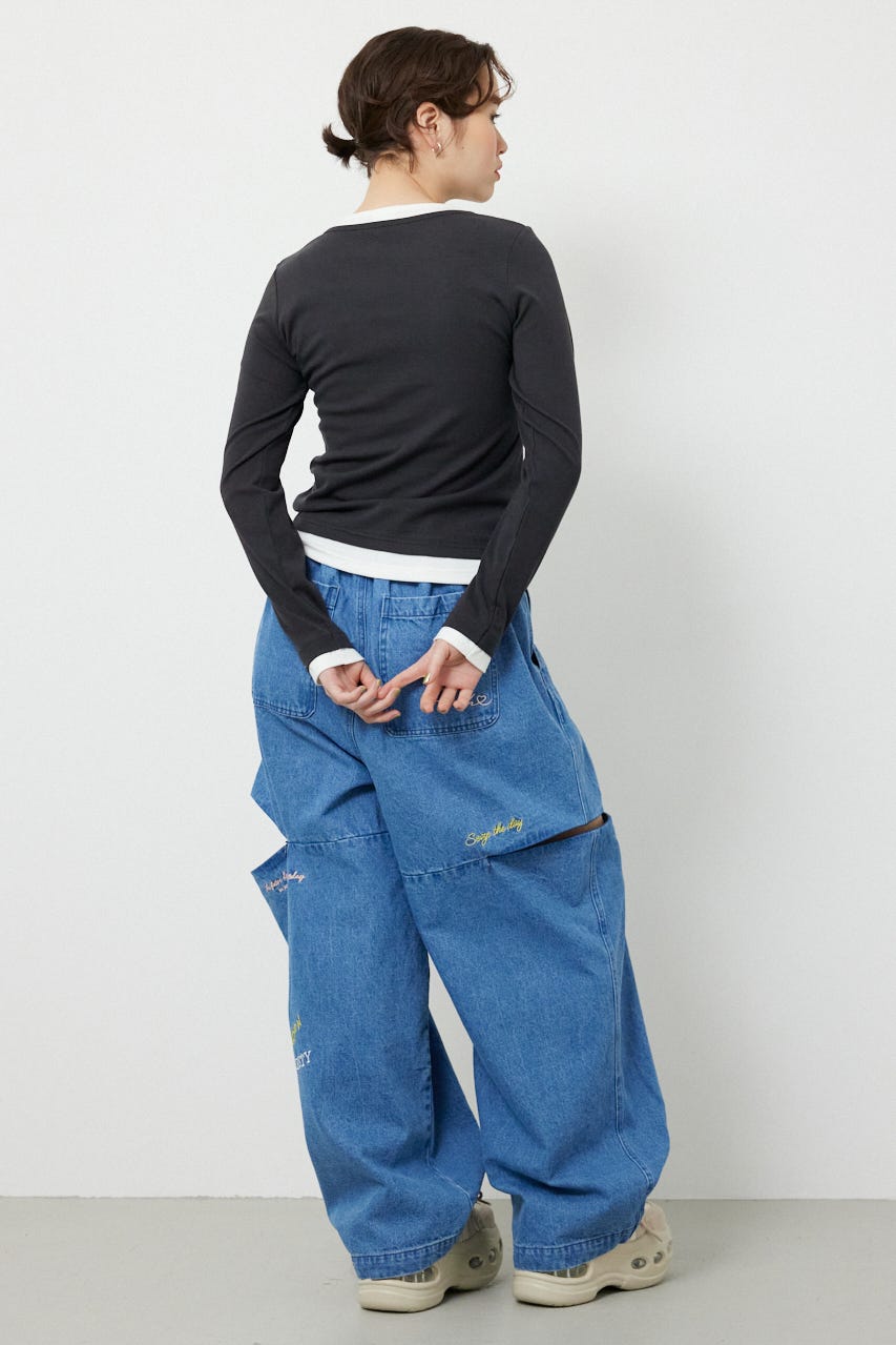 フェイクレイヤードヘンリーネックトップス L/BLK FREE