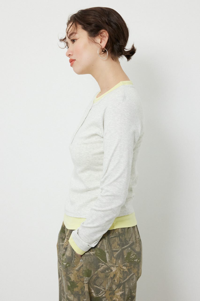 フェイクレイヤードヘンリーネックトップス L/T.GRY FREE