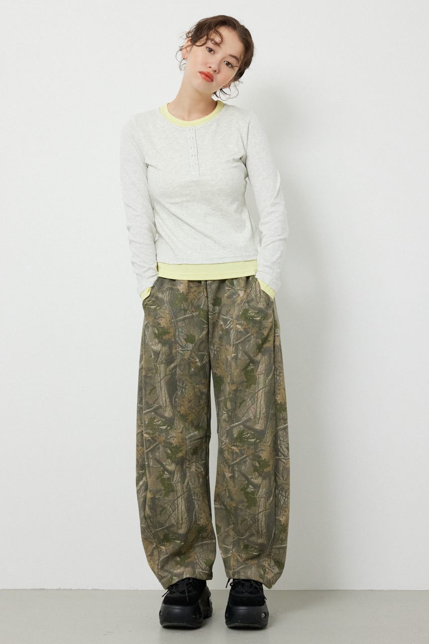 フェイクレイヤードヘンリーネックトップス L/T.GRY FREE