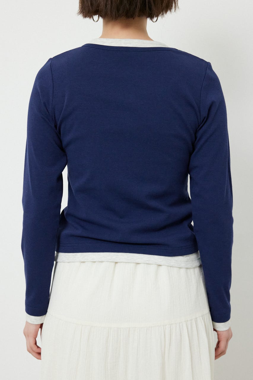 フェイクレイヤードヘンリーネックトップス NVY FREE