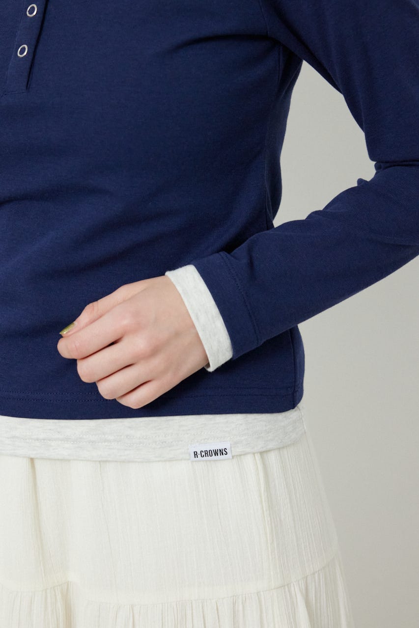 フェイクレイヤードヘンリーネックトップス NVY FREE