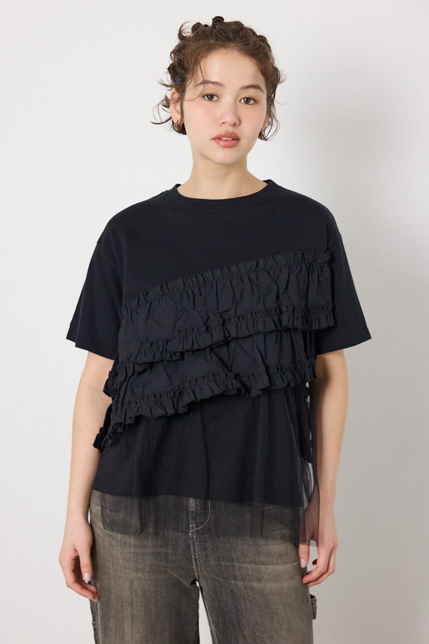 布帛チュールドッキングトップス BLK FREE