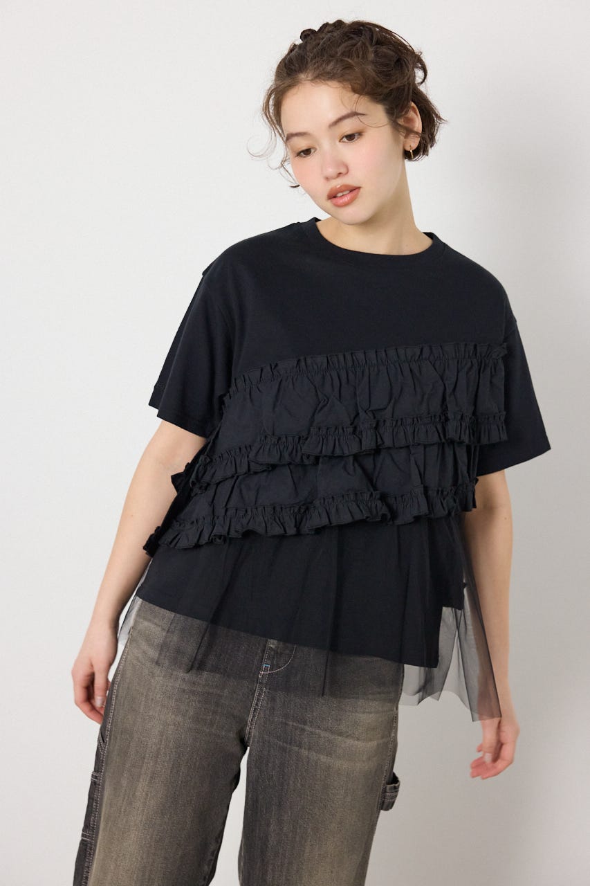 布帛チュールドッキングトップス BLK FREE