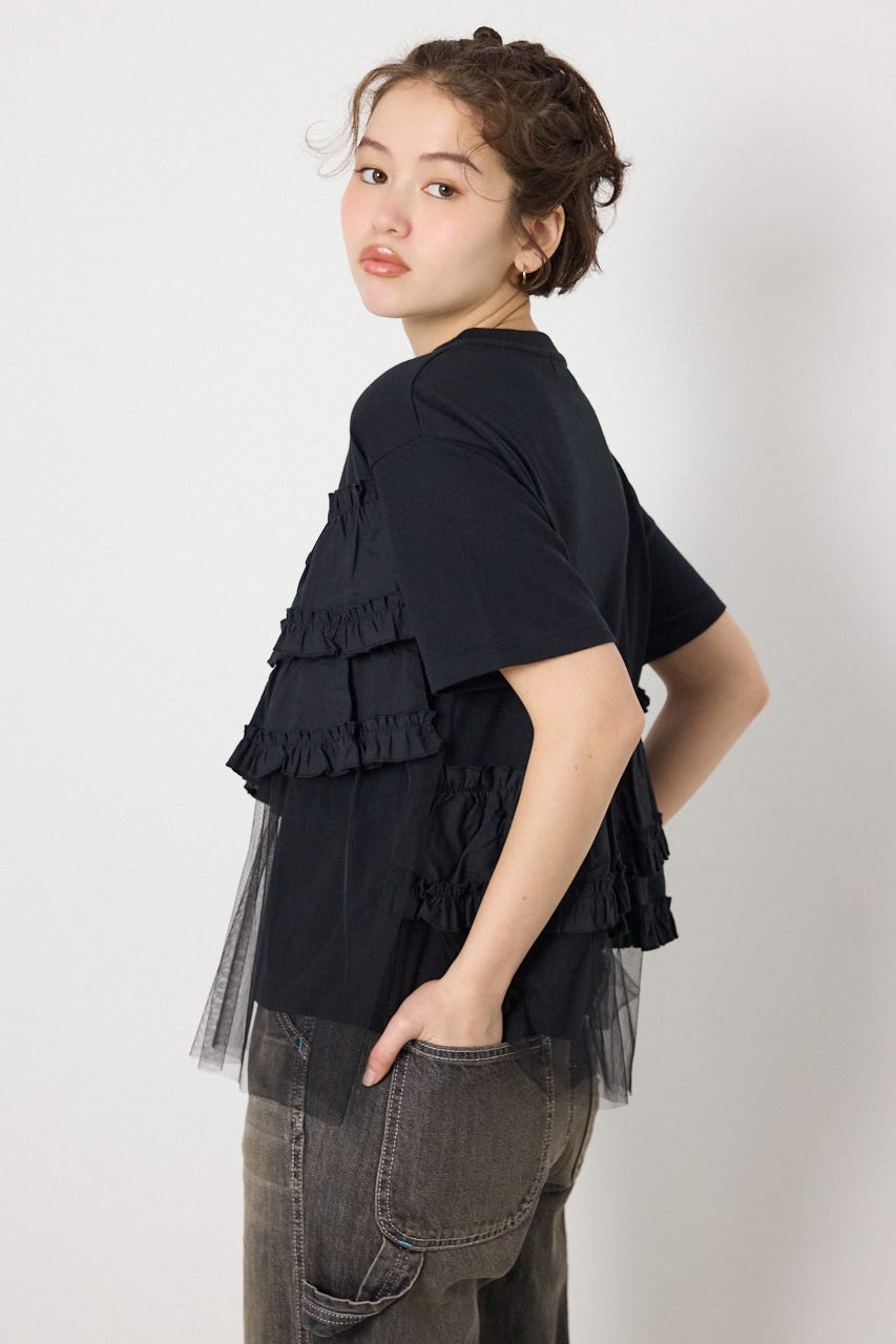 布帛チュールドッキングトップス BLK FREE