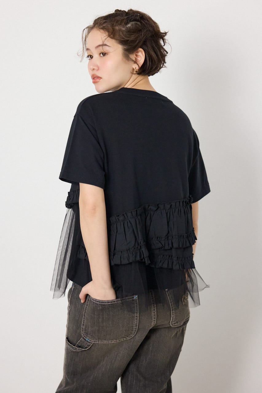 布帛チュールドッキングトップス BLK FREE