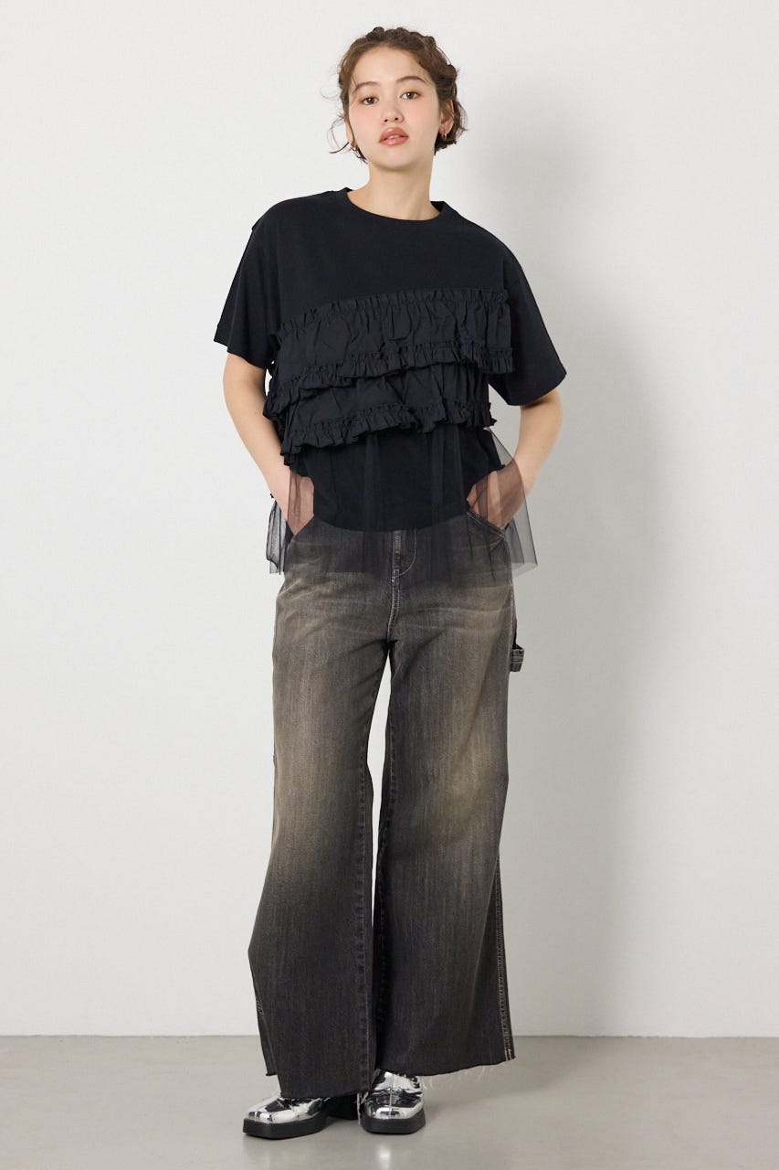 布帛チュールドッキングトップス BLK FREE