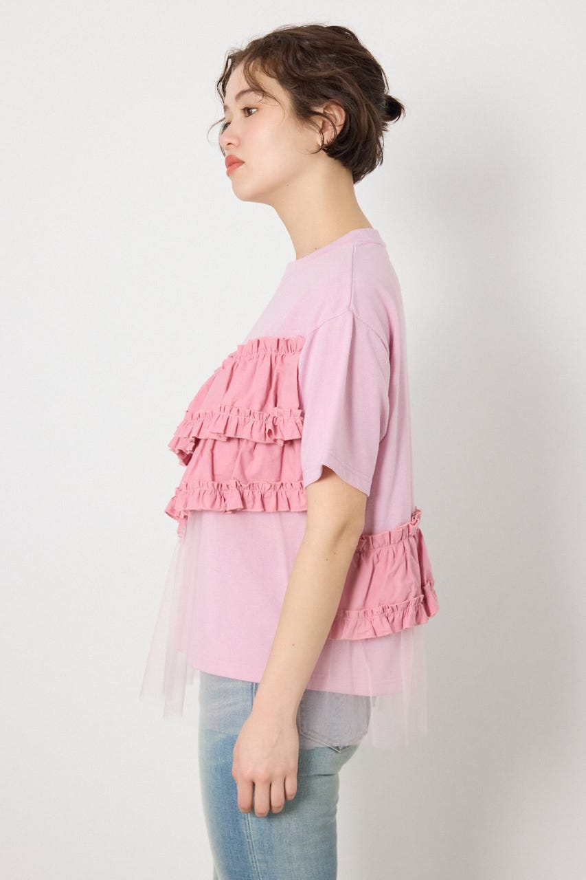 布帛チュールドッキングトップス L/PNK FREE