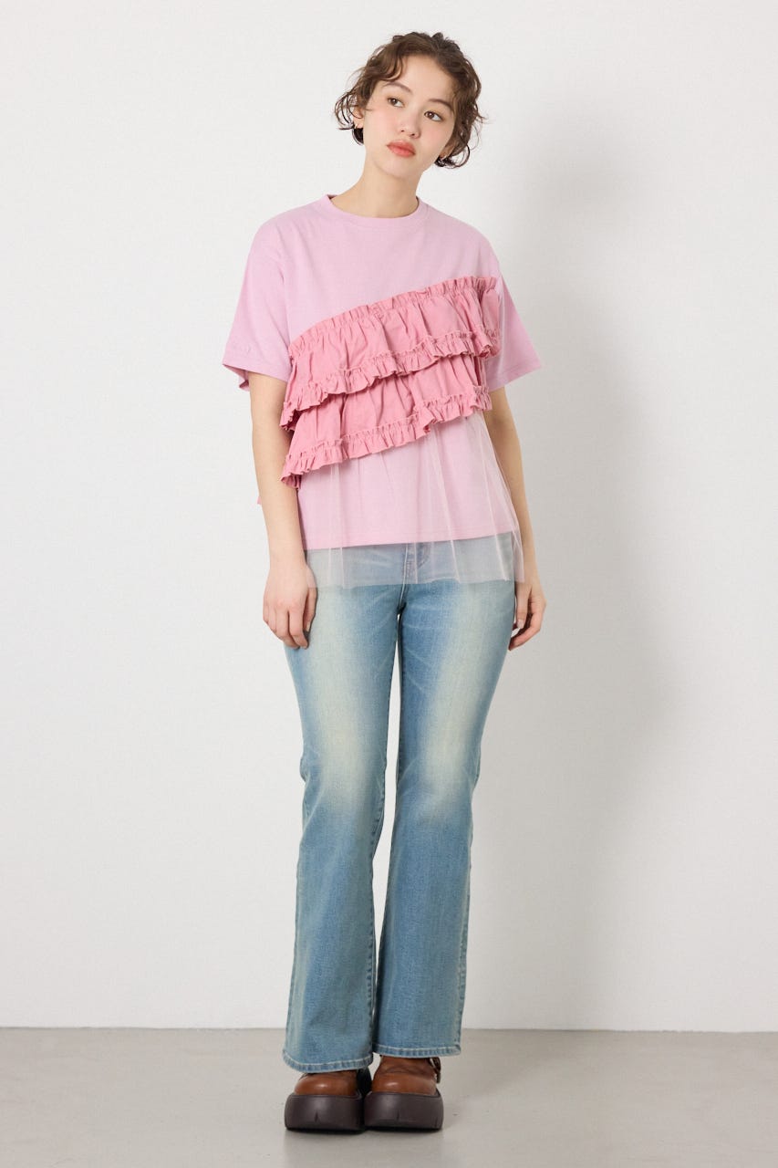 布帛チュールドッキングトップス L/PNK FREE