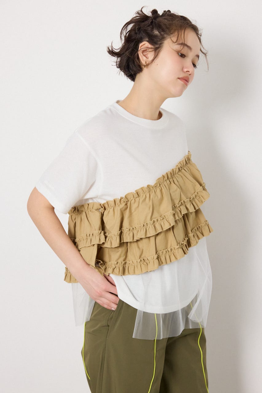 布帛チュールドッキングトップス O/WHT FREE