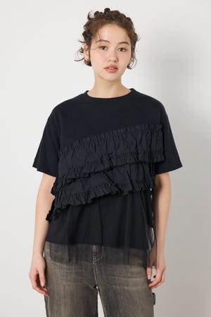 布帛チュールドッキングトップス