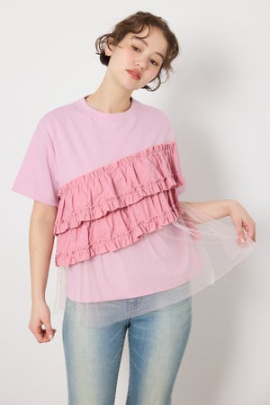 布帛チュールドッキングトップス