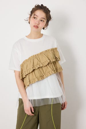 布帛チュールドッキングトップス