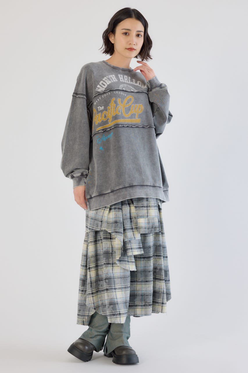 加工アウトシームスウェットトップス C.GRY FREE