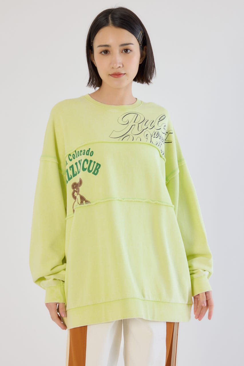 加工アウトシームスウェットトップス L/YEL FREE