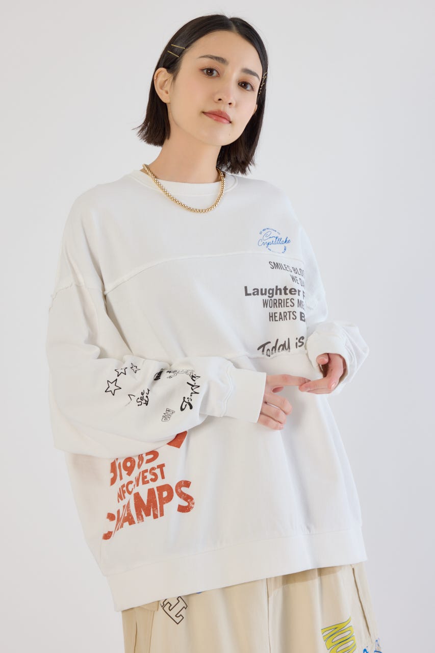 加工アウトシームスウェットトップス O/WHT FREE