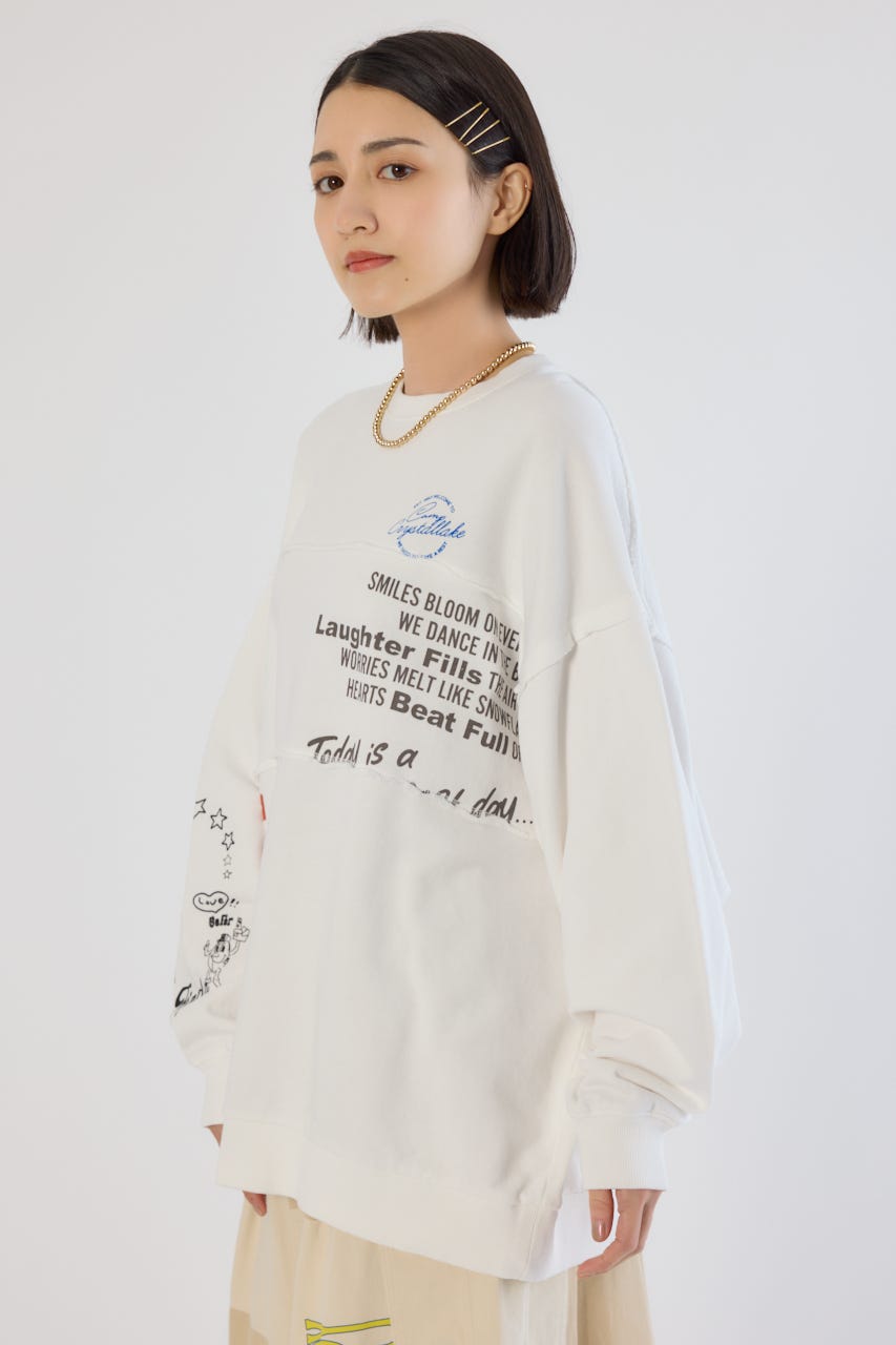 加工アウトシームスウェットトップス O/WHT FREE