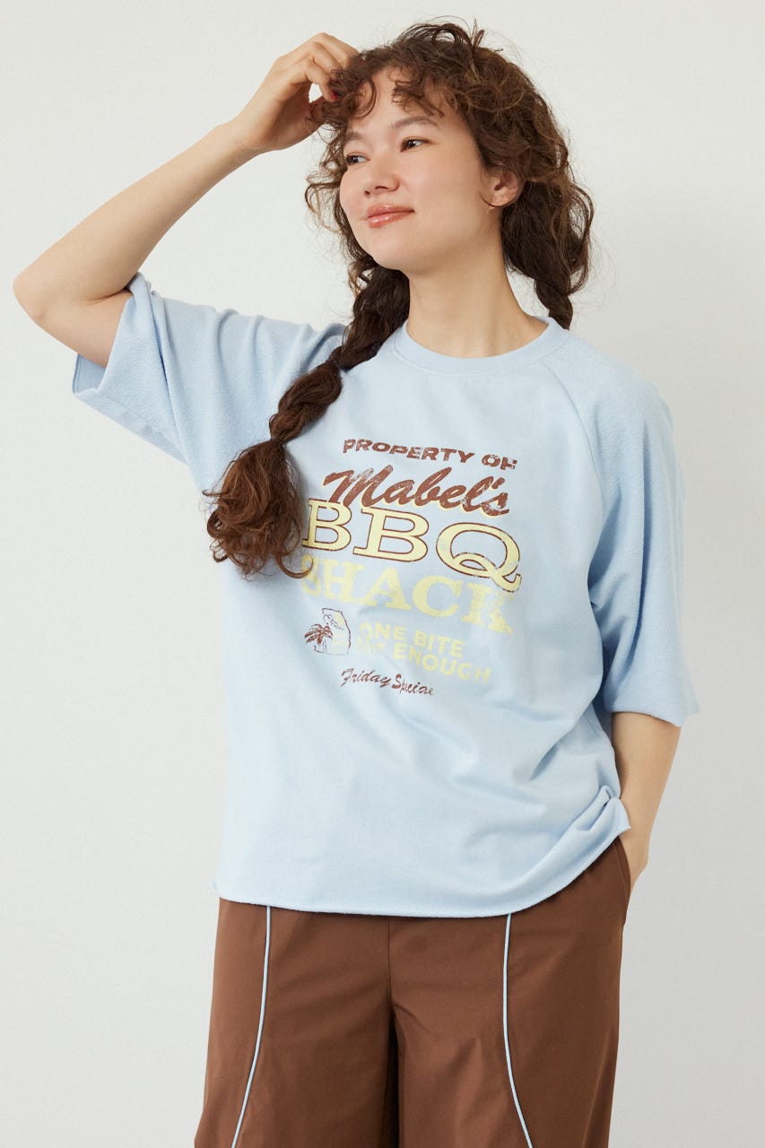 半袖リバーススウェットトップス L/BLU FREE