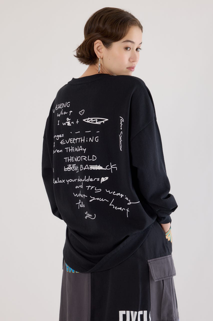 梨地VネックロングスリーブTシャツ BLK FREE