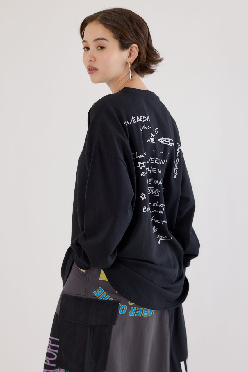 梨地VネックロングスリーブTシャツ BLK FREE