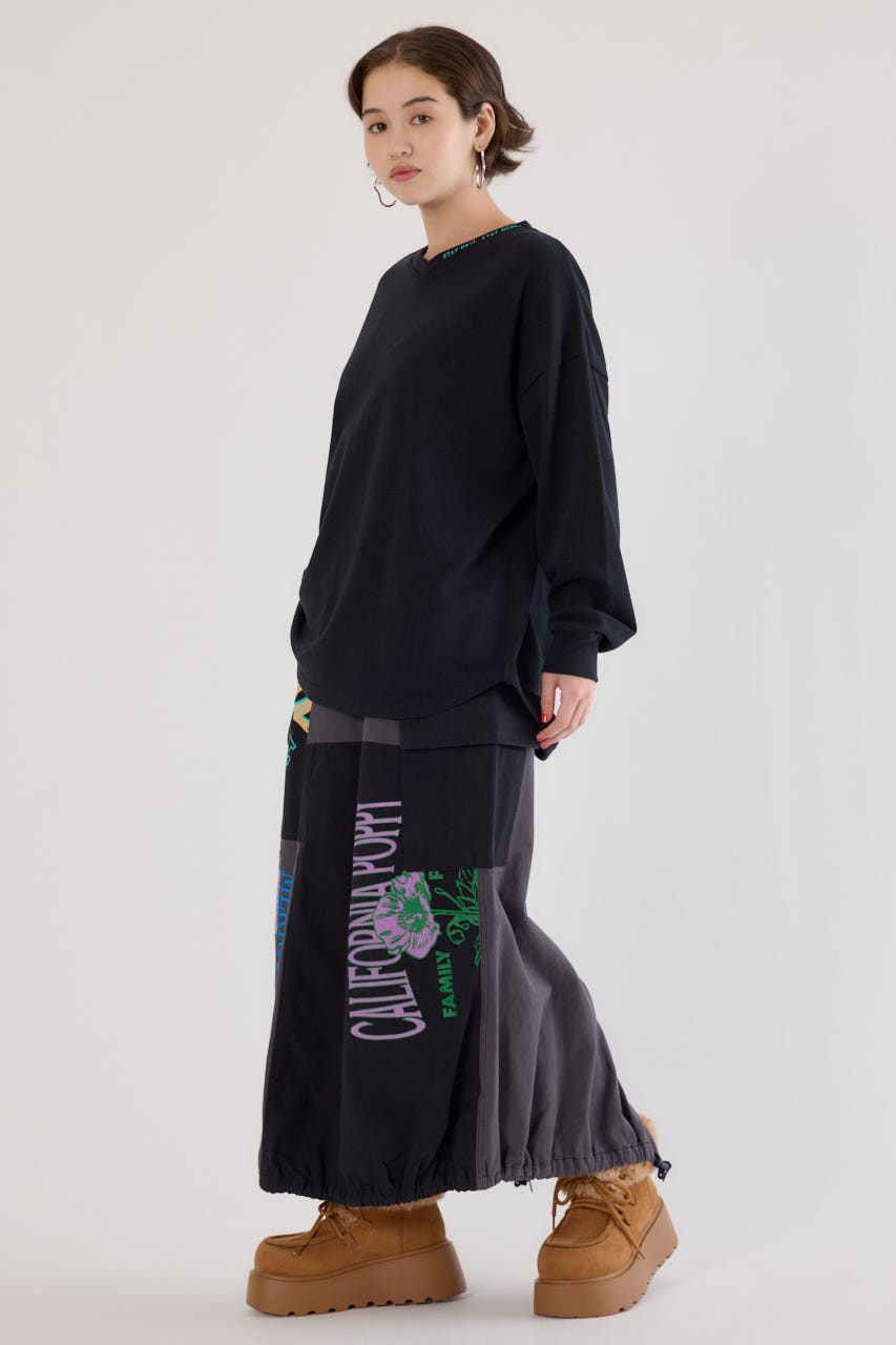 梨地VネックロングスリーブTシャツ BLK FREE