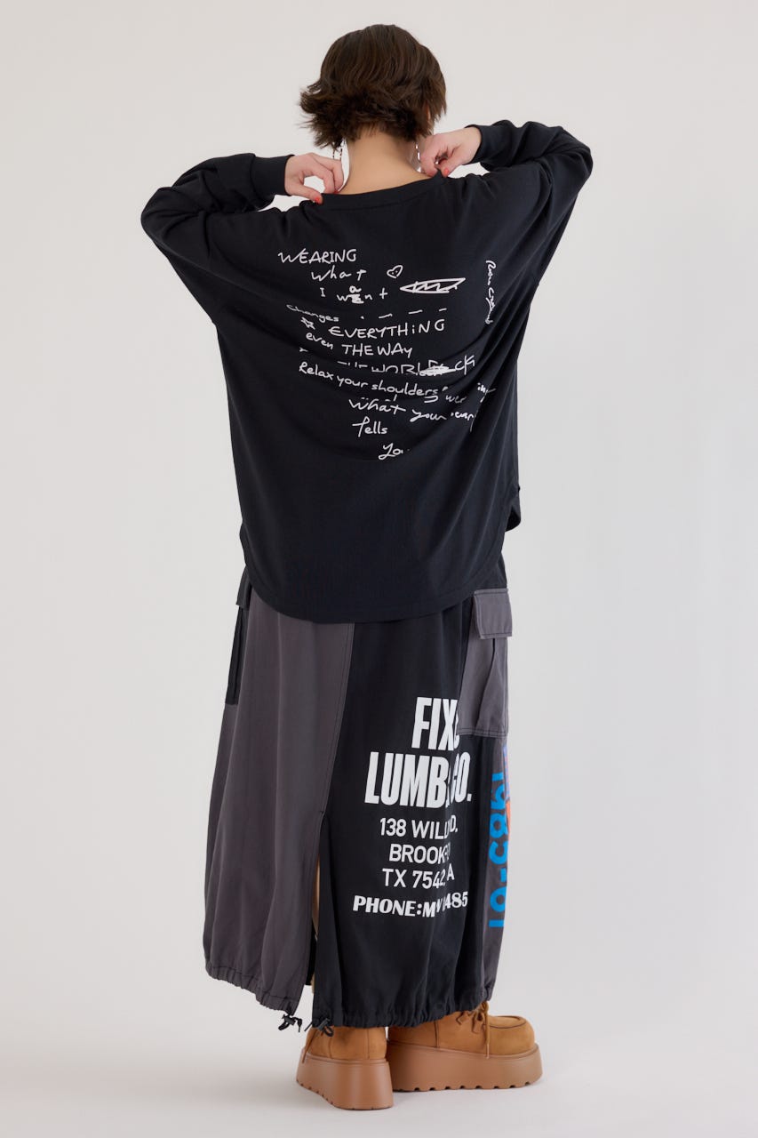 梨地VネックロングスリーブTシャツ BLK FREE