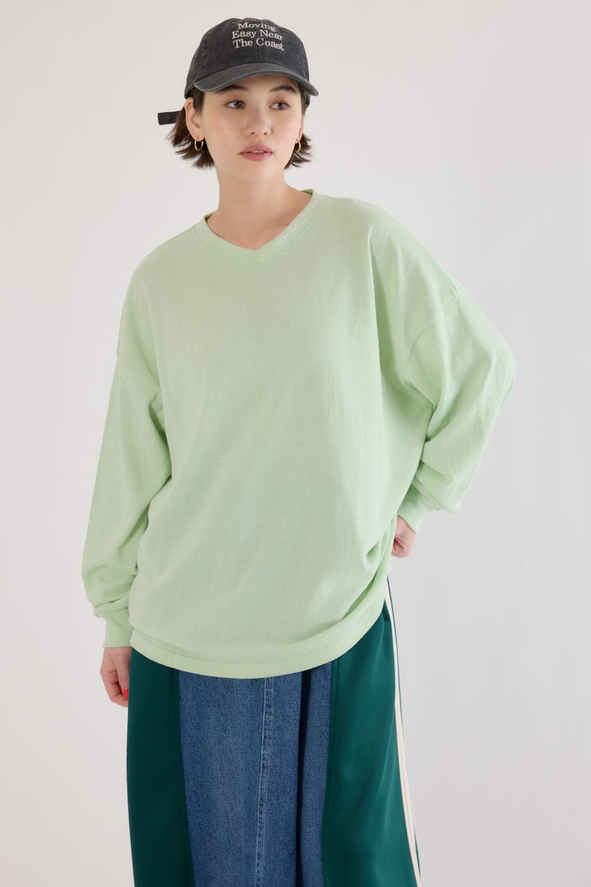 梨地VネックロングスリーブTシャツ MINT FREE