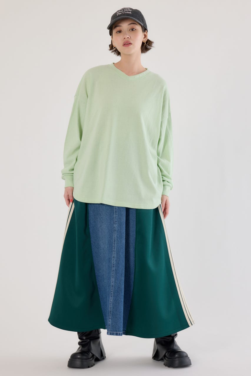 梨地VネックロングスリーブTシャツ MINT FREE