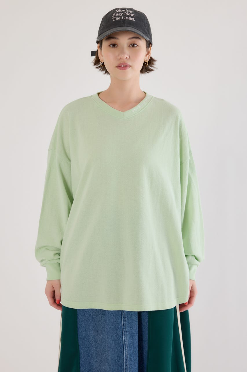 梨地VネックロングスリーブTシャツ MINT FREE