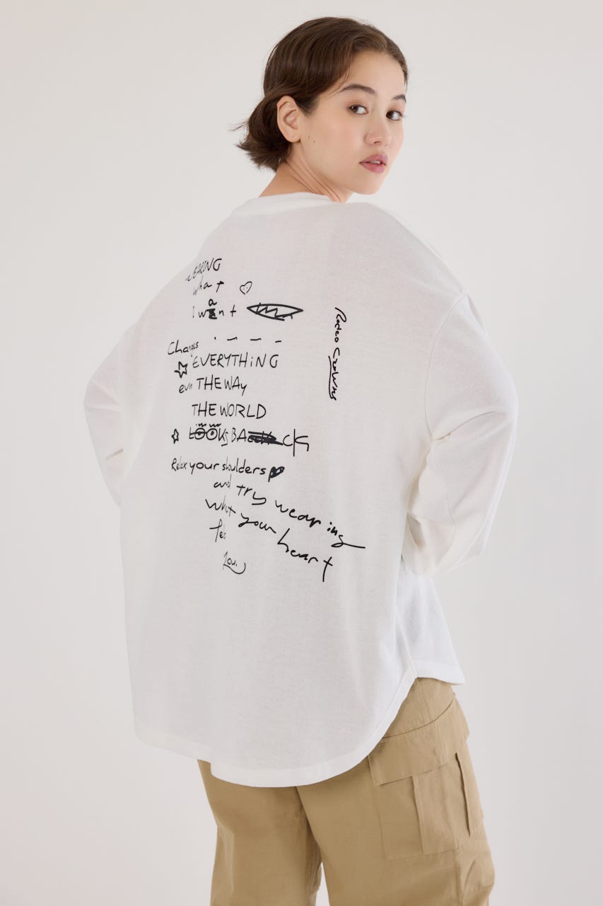 梨地VネックロングスリーブTシャツ O/WHT FREE